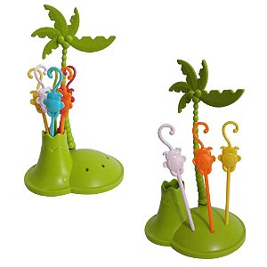 Jogo com 2 Porta Espetos Para Aperitivos Coconut Monkey Verde