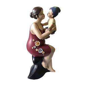 Escultura Mãe e Filho 25cm Pintada à Mão - Resina - SALDÃO.