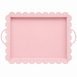 Bandeja de Alumínio Com Pés e Alças Corte Laser Cor Rosa 45cm