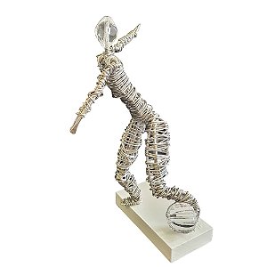 Escultura Estátua Jogador de Futebol 21cm Metal Feito á Mão