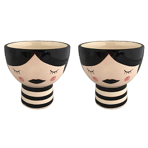 Jogo 2 Vasos Cachepot Faces Cerâmica 11x11cm