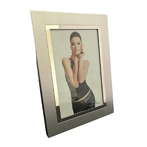 Porta Retrato 10x15cm Aço Inox Prata Fosco/ Borda Espelho