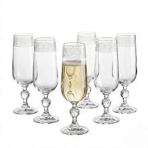 Jogo com 6 Taças de Champanhe 180ml Cristal com Lapidação Geométrica Linha Klaudie Bohemia