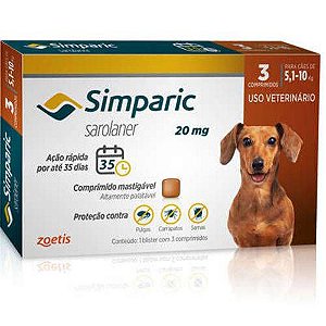Antipulgas Simparic 20mg para cães 5,1 a 10kg - Zoetis