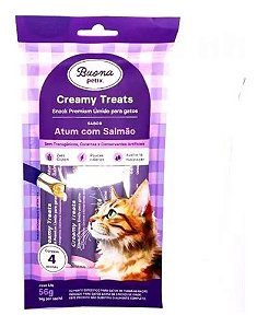 Alimento Snack P/ Gatos Atum + Salmão C/ 4 Saches 56g Buona