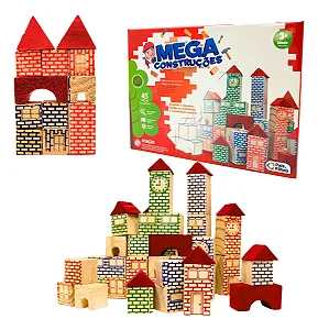 Blocos De Montar Mega Construções Madeira 45 Peças Infantil