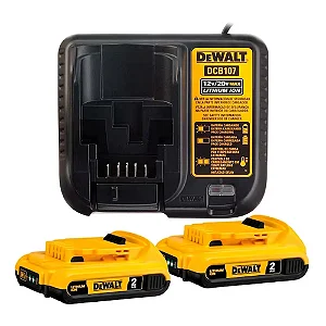 Kit 2 Baterias 20V Max Compacta 2,0Ah + Carregador DCB107 Bivolt - DEWALT-DCB203C2-BR