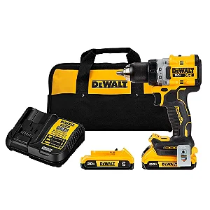 Parafusadeira e Furadeira Compacta Dewalt 1/2Pol. 20V Max Brushless com 2 Baterias 2,0Ah Carregador Bivolt e Bolsa - DCD800D2-BR