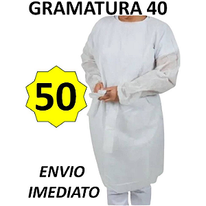AVENTAL DESCARTÁVEL TNT BRANCO MANGA LONGA C/50 UN