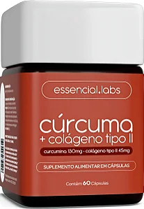 Cúrcuma 130mg + Colágeno Tipo II 45mg Essencial Labs Suporte Articular 60 Cáps