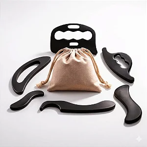 Kit Instrumentos de Liberação Miofascial em Inox e Polímero Preto – Combo 6 Peças