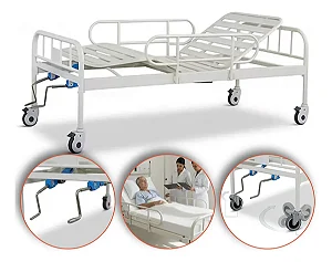Cama Hospitalar de 2 Manivelas Supermedy Branca – Suporta até 180 Kg