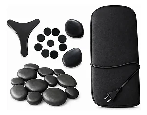 Kit 12 Pedras Quentes Vulcânicas para Massagem + Bolsa Térmica