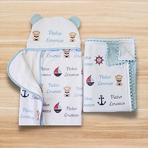 Kit Toalha com Capuz toda personalizada  & Manta personalizado