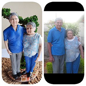 Casal de idosos escultura topo de bolo personalizado em biscuit