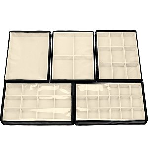 Kit 5 Bandejas Medias Organizadoras para Joias Guarda Bijuterias Anel Brinco com Capa