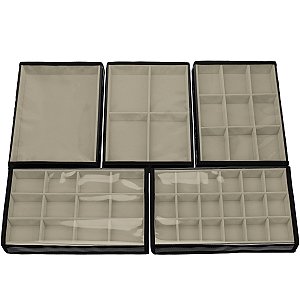 Kit 5 Bandejas BIG Organizadoras para Joias Guarda Bijuterias Anel Brinco com Capa