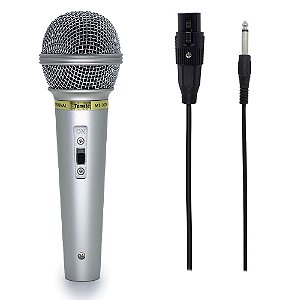 Microfone Dinâmico Tomate com Cabo MT-1018 Prata
