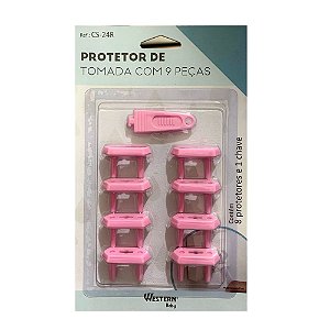 Protetor de Tomadas 9 Peças Wertern CS-24R Rosa