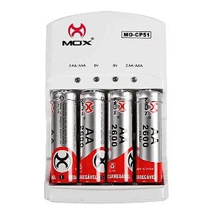 Carregador Pilhas MO-CP51 Mox com 4 AA