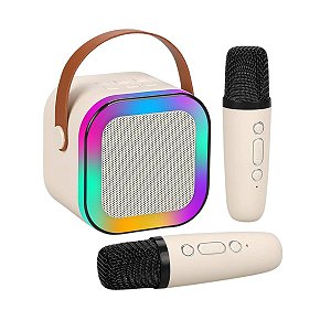 Caixa Som Portátil K12 com 2 Microfone Bege