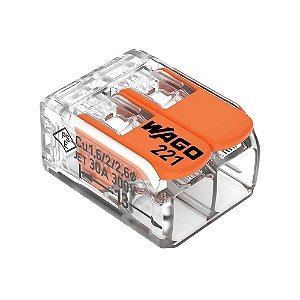 Conector Emenda Wago 221 6,0mm 2 Polos Chuveiro