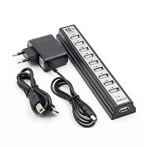 Adaptador Hub Knup HB-T69 10 Portas USB 2.0 com Fonte