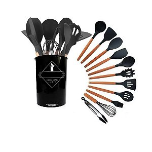 Kit Utensílios Silicone B-Max BM-F964 12 Peças Preto