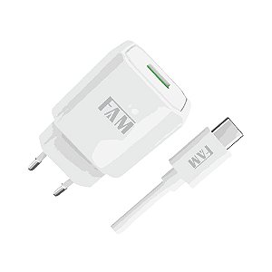 Carregador e Cabo FAM Tipo-C FKT-150C Branco