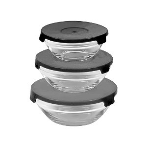 Kit 3 Potes Vidro Original Glass GL8000 Preto