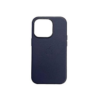 Capa Magsafe Iphone 14 Normal Couro Azul Escuro