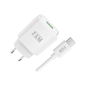 Carregador Fam Tipo-C FKT-110C com Cabo