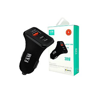 Carregador Veicular Turbo Fam FCA-QV361 Preto