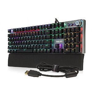 Teclado Gamer Philips SPK8624 Preto RGB com Fio