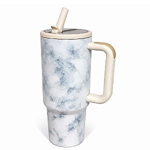 Caneca Térmica com Alça Tomate AK-1205 1,2Litros Branco Marmorizado