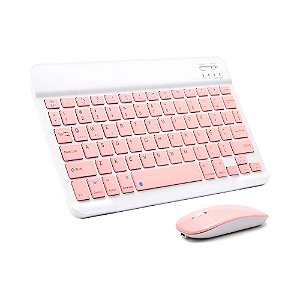 Teclado e Mouse Sem Fio Bluetooth Verde JP-T3000 Rosa