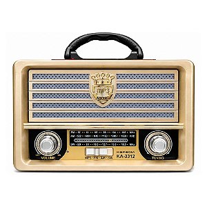 Rádio Portátil Kapbom KA-3312 FM/AM/SW3/USB/SD Marrom e Dourado