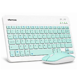 Teclado e Mouse Sem Fio Bluetooth Verde JP-T3000 Azul