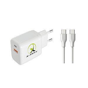 Carregador Turbo Com Cabo Tipo-C Com 2 Entradas 1 USB x 1 Tipo-C X-Cell XC-UR100 1 Metro