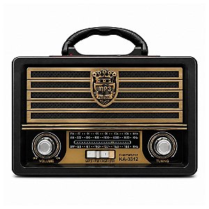 Rádio Portátil Kapbom KA-3312 FM/AM/SW3/USB/SD Marrom e Preto