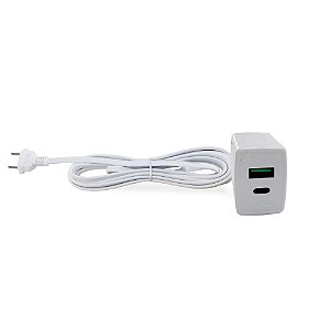 Carregador USB e Tipo-C Com Cabo Prolongador Force Line 1,5 Metros Branco