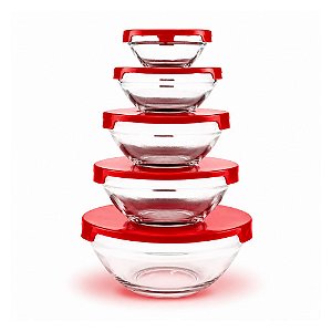 Kit 5 Potes de Vidro Nix Glass NX447 Vermelho