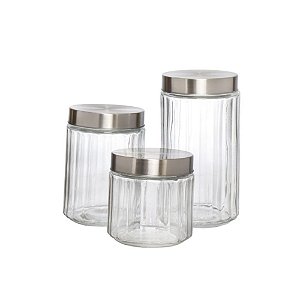 Kit com 3 Potes Vidro Redondos Hauskraft Cabane Prata e Transparente