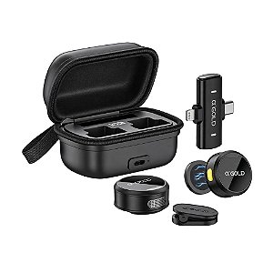 Microfone Sem Fio Lapela Duplo A'Gold MCF-38 Tipo C e Lightning