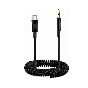 Cabo Áudio Tipo-C para P2 Kaidi KD-2523C Mola Espiral Preto