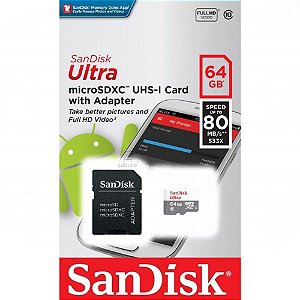 Cartão de Memória Micro SD Sandisk 64GB Ultra C10