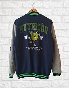 OUTLET - Jaqueta College - Nutrição - Azul Marinho e Mescla (TROCA NÃO DISPONÍVEL)