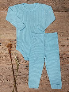 Conjunto Body e Calça Canelado Azul Bebê