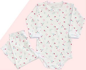 Conjunto Body e Calça Infantil Suedine Floral Rosa