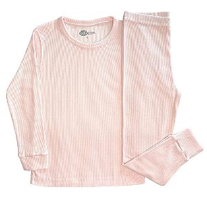 Conjunto Blusa e Calça Canelado Rosa Pó